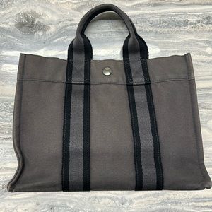 HERMES Fourre Tout PM hand tote bag canvas gray and black